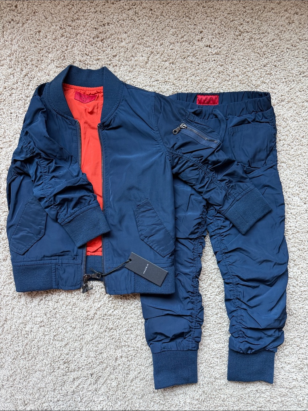 Haus of JR Navy Bomber Jacket & Jogger Set with Orange Lining